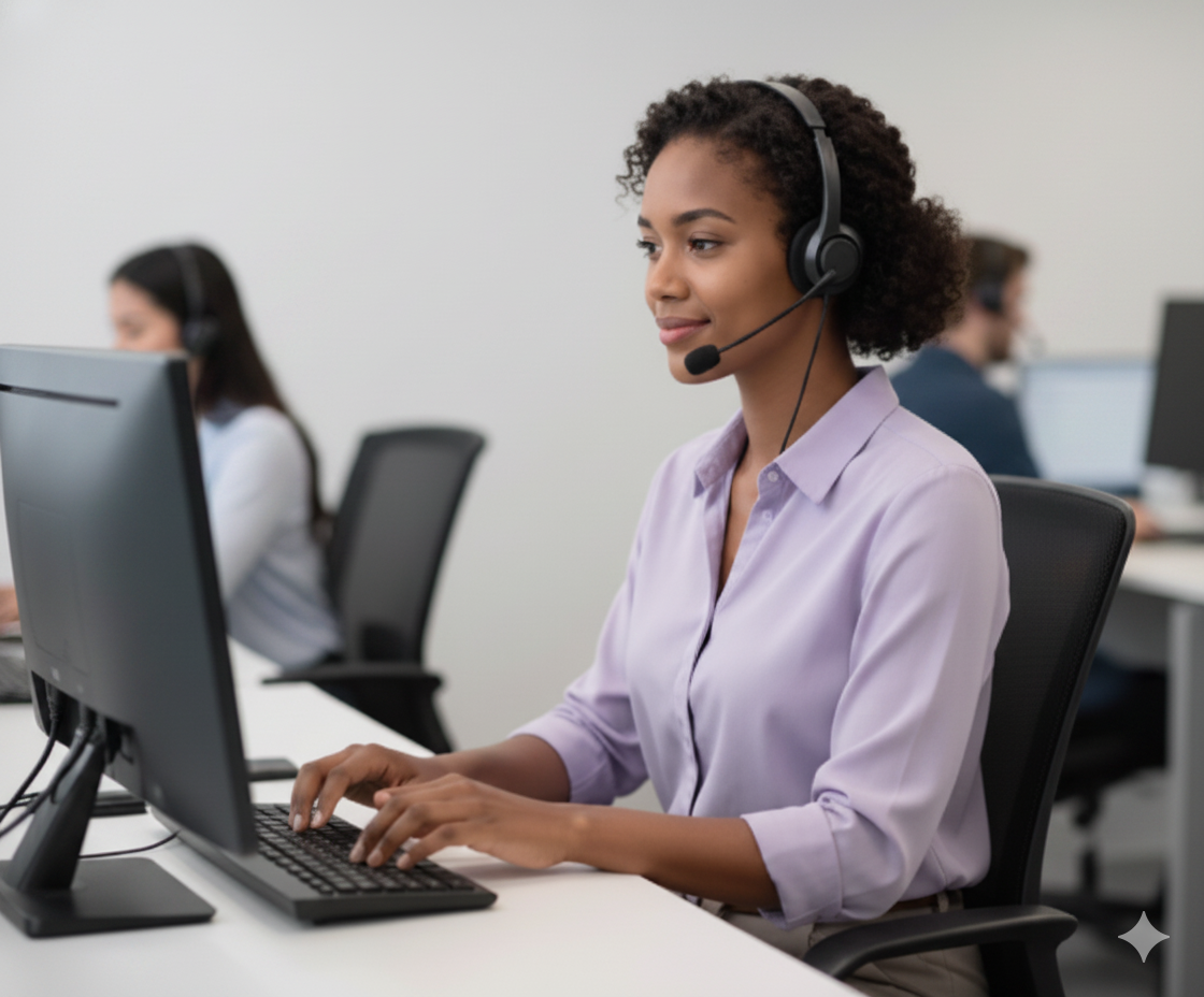 Conseillère support JMD au téléphone avec un client